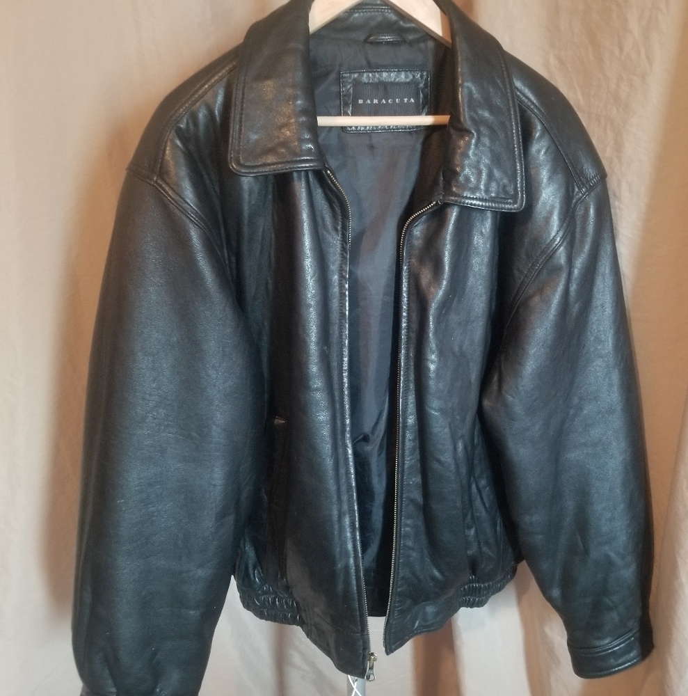 Mens black leather Baracuda jacket